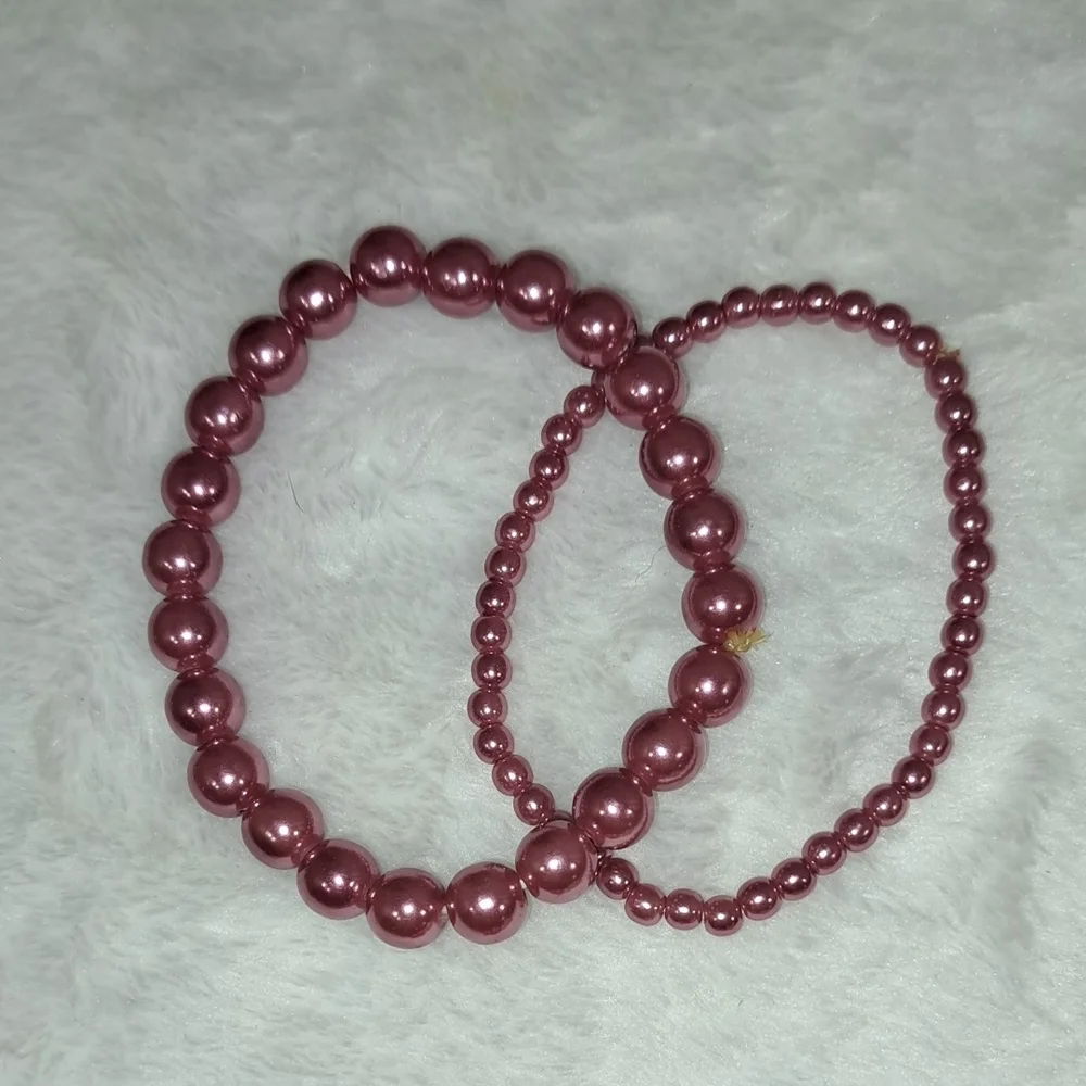 Pink and Silver Beaded Bracelet Set